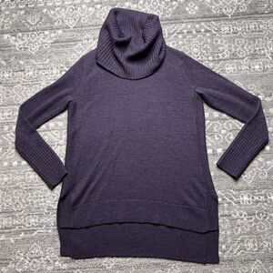 Tahari Cowl Neck Tunic Sweater Women Small Deep Purple Plum Wool Blend
